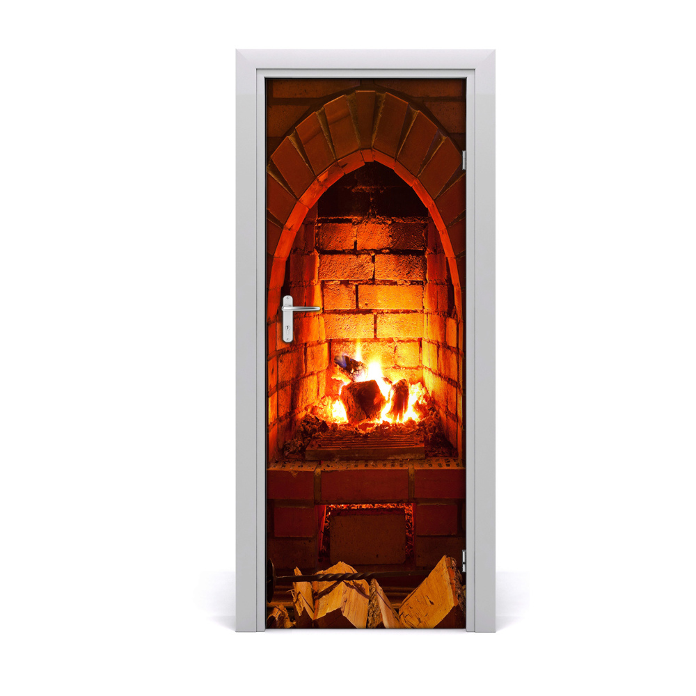 Samolepící fototapeta na dveře Vatra gori u kaminu