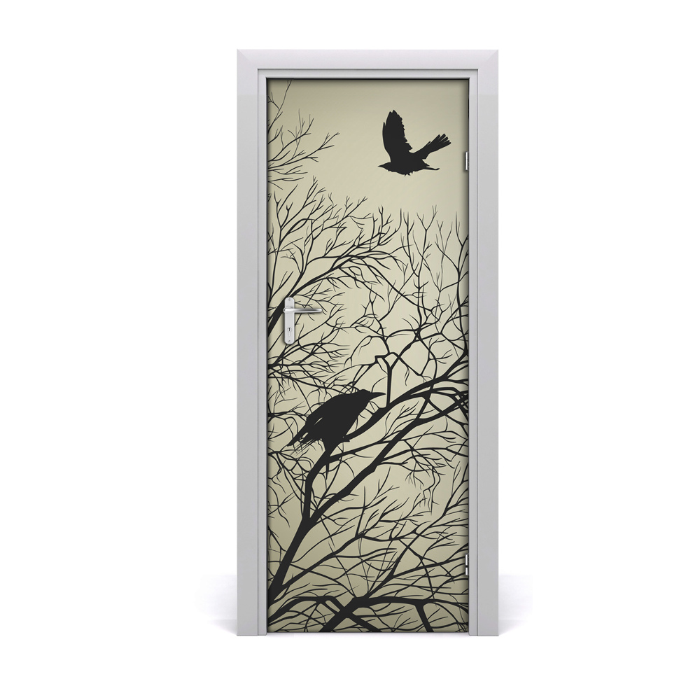 Tapeta na dveře s 3d efektem Vrane na drvetu