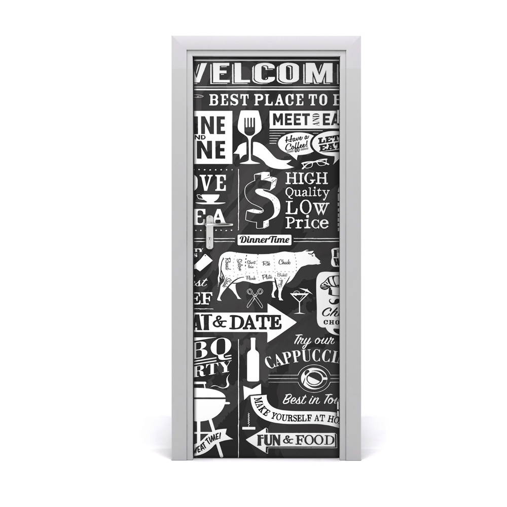 Tapeta na dveře s 3d efektem Restoran crno-bijeli natpisi