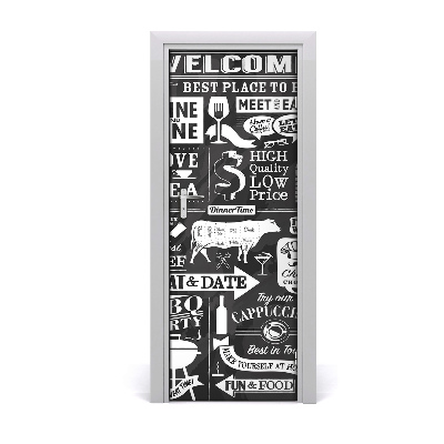 Tapeta na dveře s 3d efektem Restoran crno-bijeli natpisi