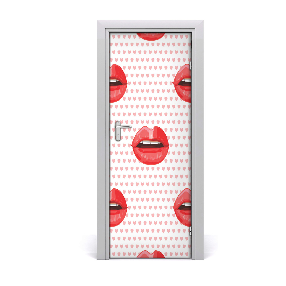 Samolepící fólie na dveře Pozadina crvenih usana s točkicama