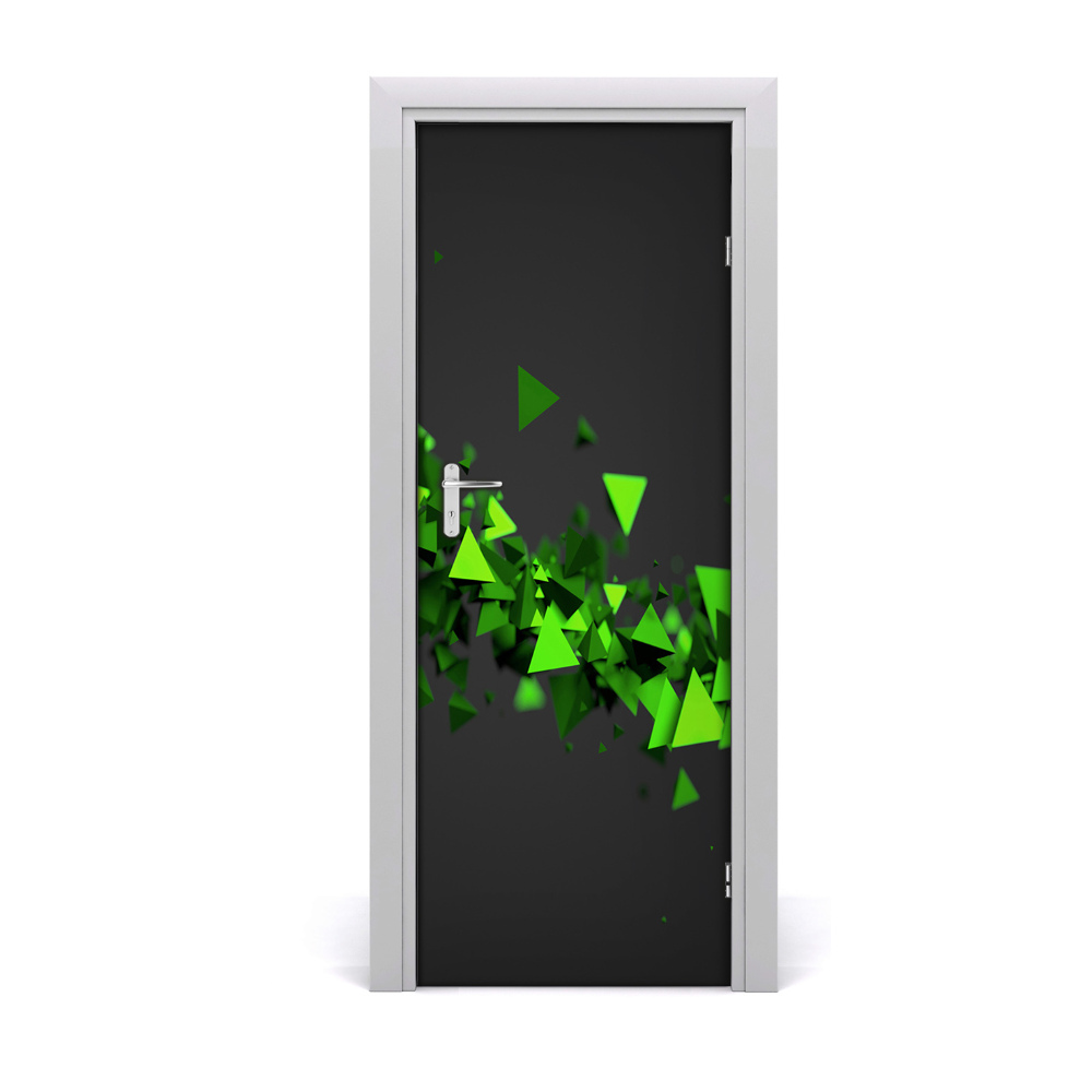 Tapeta na dveře Zeleni trokuti na crnoj pozadini