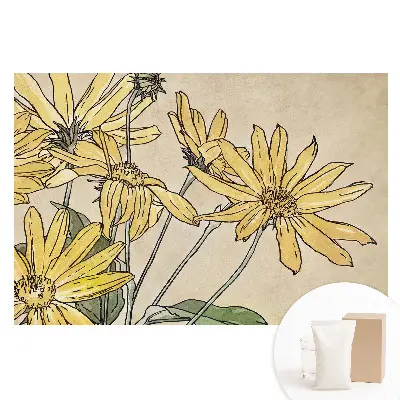 Netkaná tapeta s motivem žlutých květů na béžovém pozadí