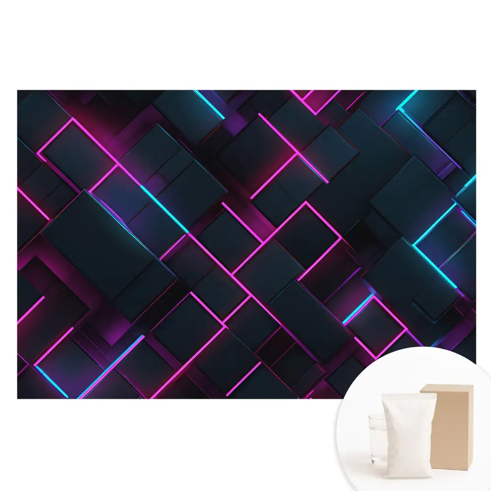 Netkaná tapeta s motivem geometrických tvarů s neonovým podsvícením