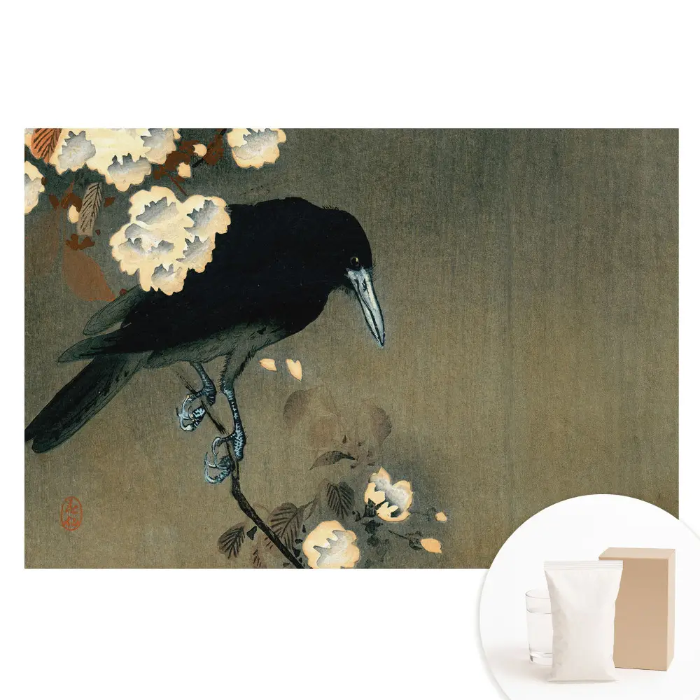 Fototapeta na netkané textilii s motivem japonského ptáka v květinách