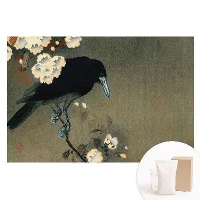 Fototapeta na netkané textilii s motivem japonského ptáka v květinách