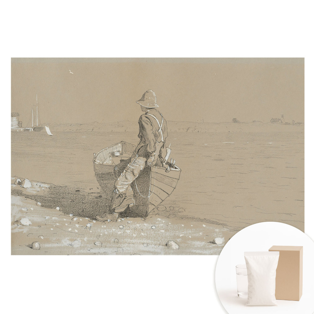 Fototapeta na netkané textilii Muž s lodí na pláži