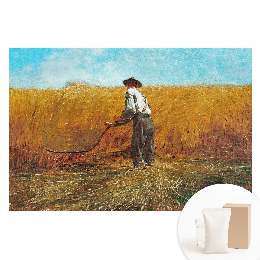 Fototapeta na netkané textilii Farmář v pšeničném poli pod modrou oblohou