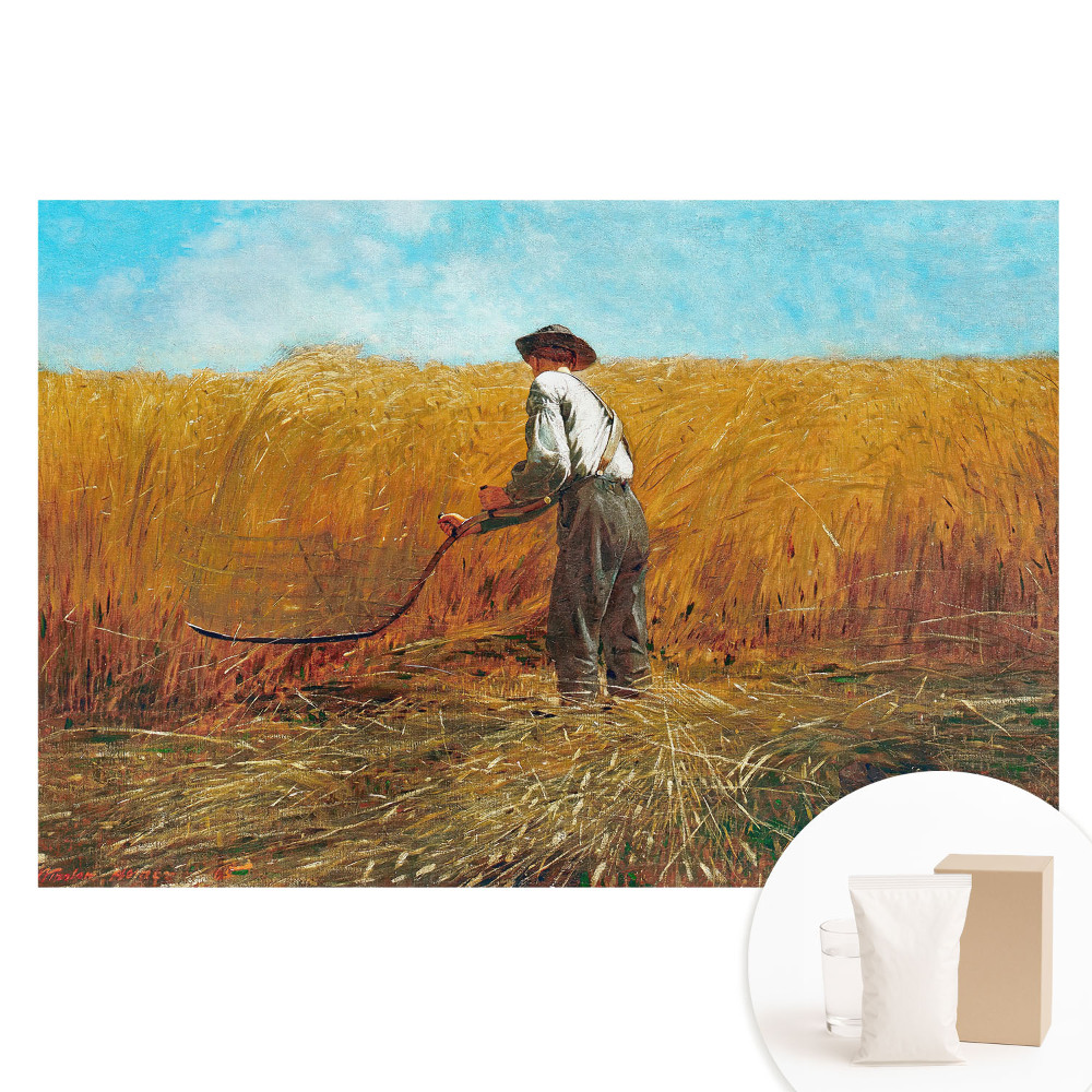 Fototapeta s potiskem na netkané textilii Farmář v pšeničném poli pod modrou oblohou