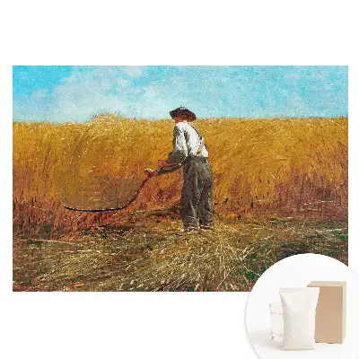Fototapeta na netkané textilii Farmář v pšeničném poli pod modrou oblohou