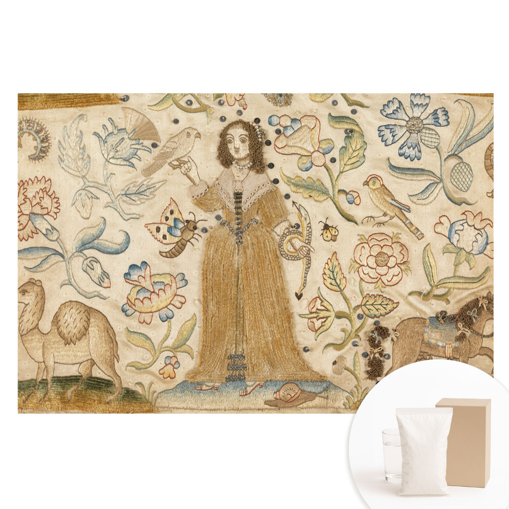 Fototapeta na netkané textilii Květinová krajina s postavou uprostřed