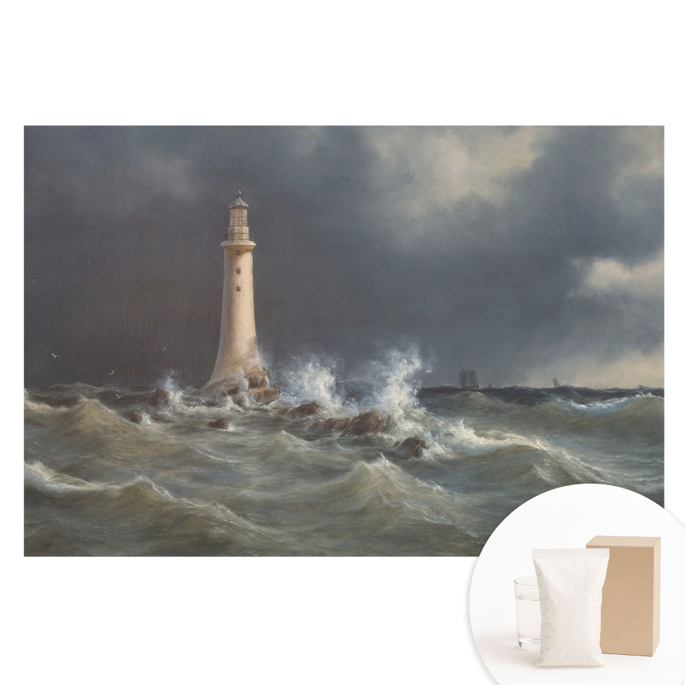 Fotografická tapeta na netkané textilii Bouřlivé moře, maják, loď v dálce