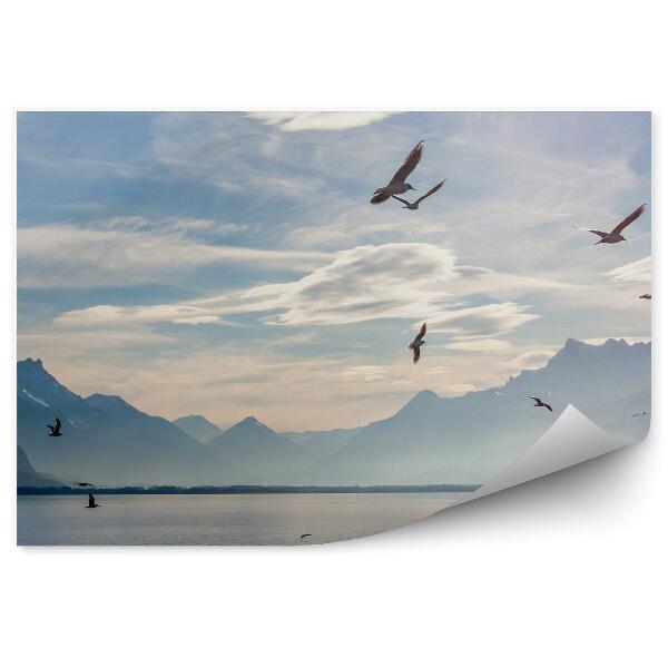 Fototapeta na zeď Alpy Ženevské jezero obloha mraky ptáci