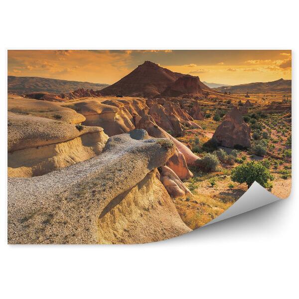 Samolepící fototapeta Kappadokie horská krajina Turecko stromy nebe mraky západ slunce