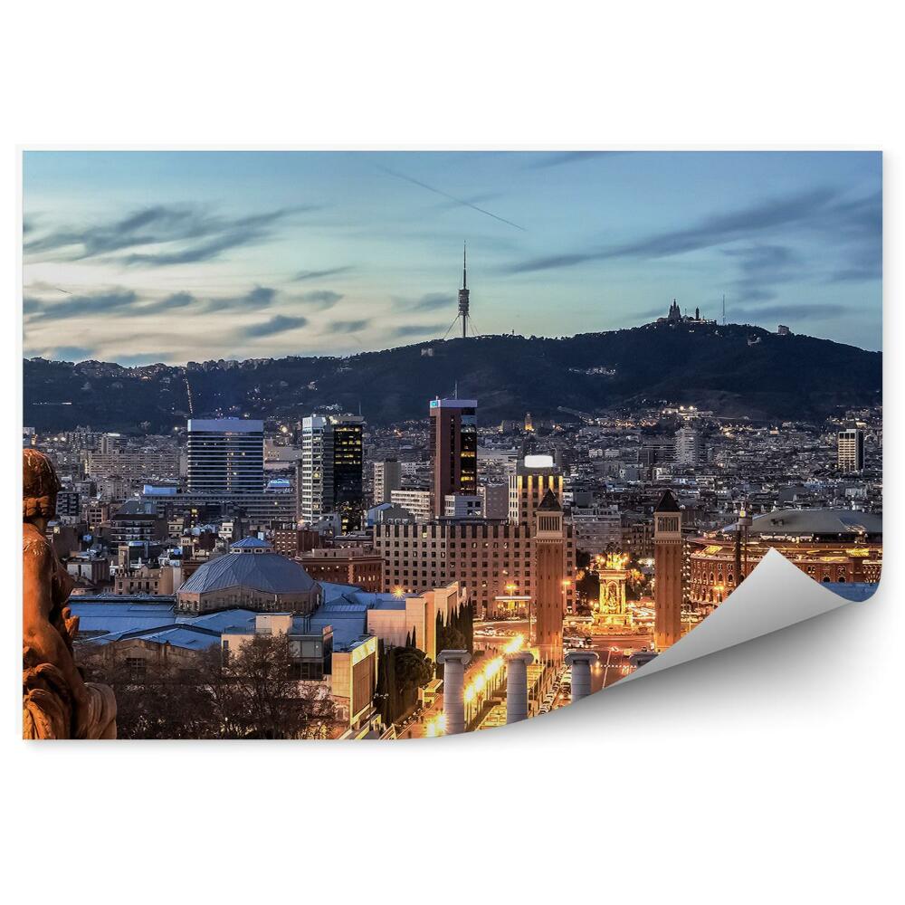 Samolepící tapeta Barcelona budovy silnice lidé auta noční pohled