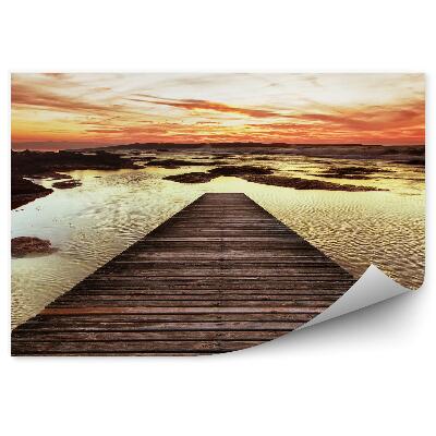 Fototapeta na zeď Perspektivní dřevěné molo vody západ slunce