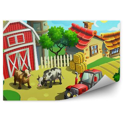 Fototapeta na zeď Barevná vesnice zvířata traktor