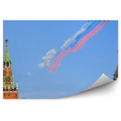 Fototapeta na zeď Ruská vlajka letadla kouř budovy