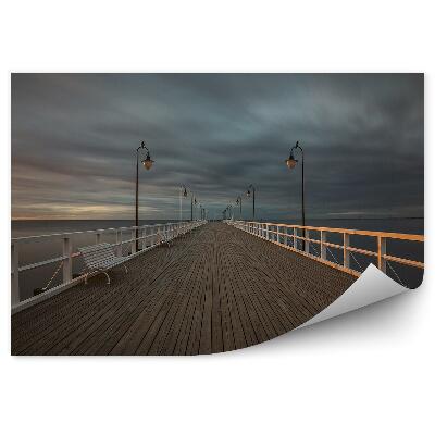 Samolepící fototapeta Černobílé molo oceán mrakodrapy loď New York