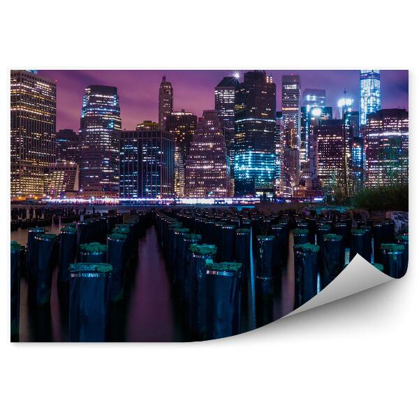 Fototapeta Mrakodrapy kmeny voda noční světla