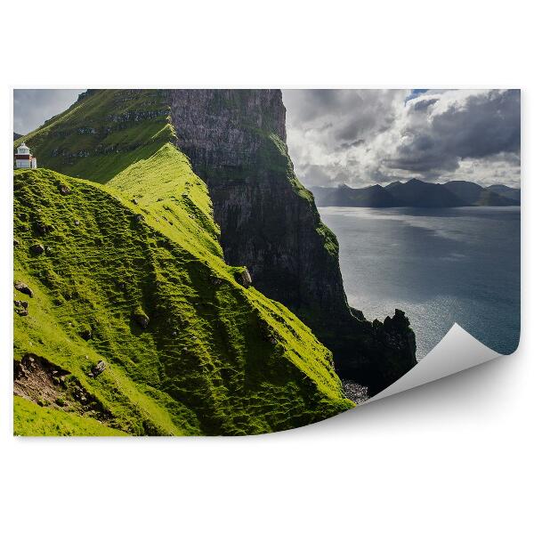 Fototapeta na zeď Kallur maják Faerské ostrovy hory tráva oceán nebe mraky