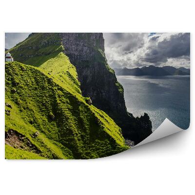 Fototapeta na zeď Kallur maják Faerské ostrovy hory tráva oceán nebe mraky