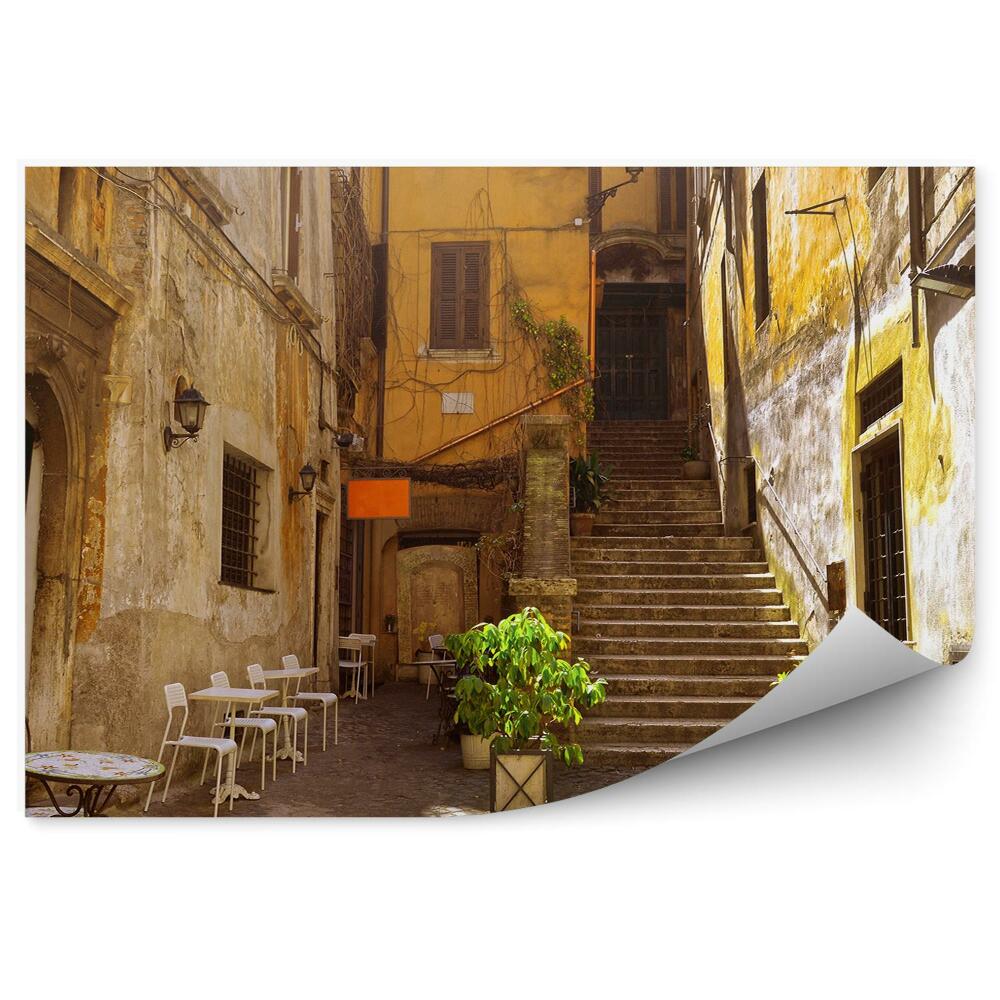 Fototapeta na zeď Stará ulice kavárna rostliny schodiště