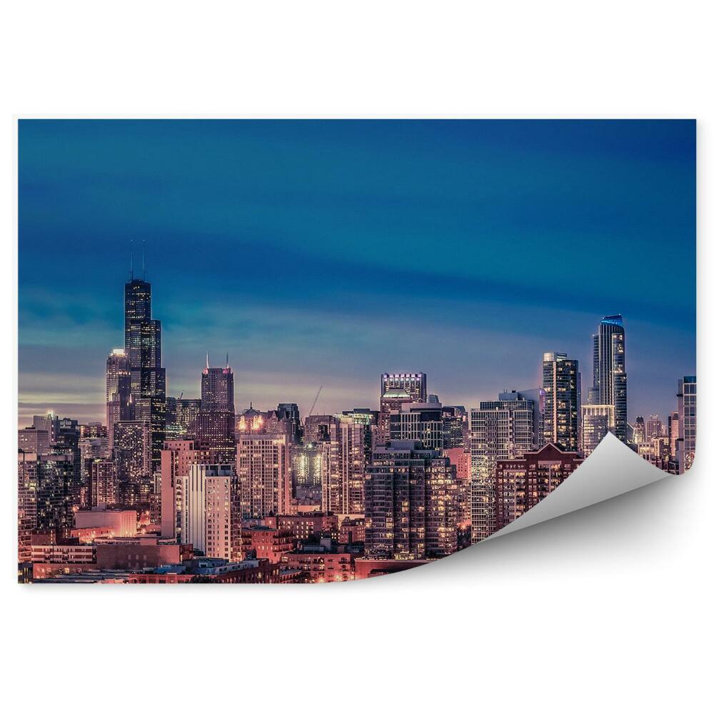Samolepící fototapeta Chicago panorama mrakodrapy budovy nebe světlo