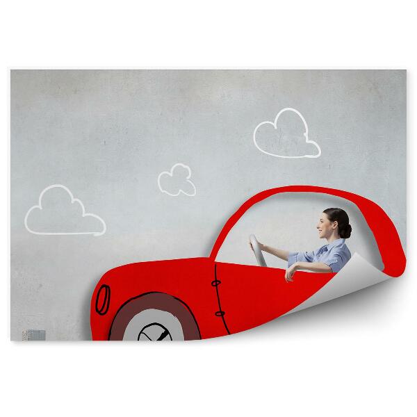 Fototapeta Červené auto žena město