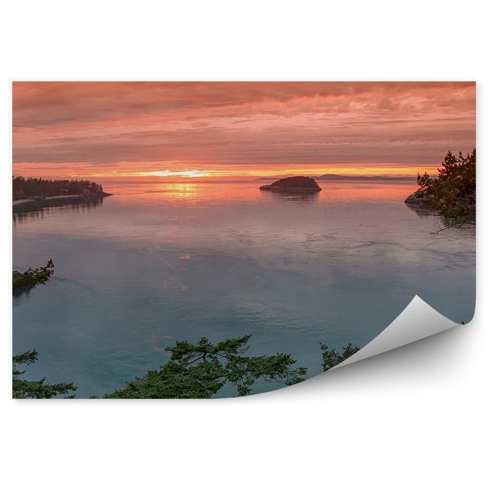 Fototapeta Západ slunce stromy záliv skála