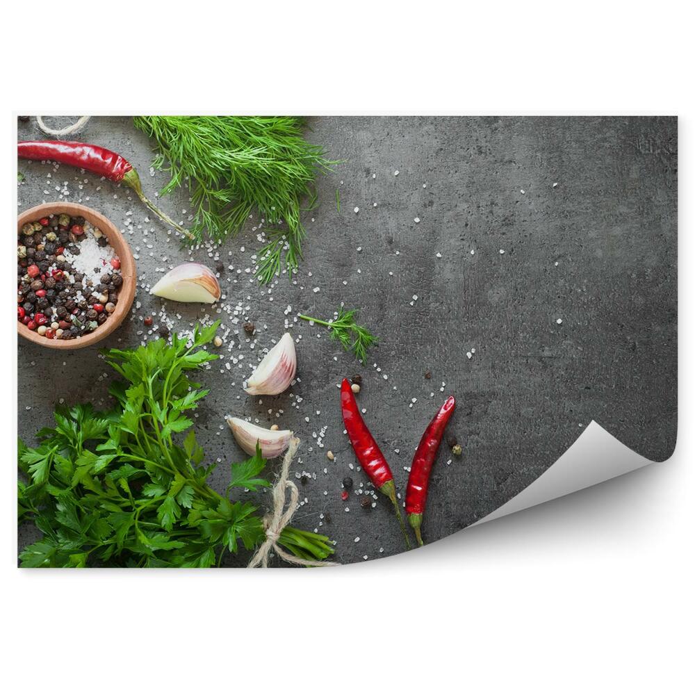 Fototapeta na zeď Čerstvé bylinky koření sůl česnek