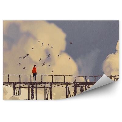 Samolepící fototapeta Hejno holubů letících obloha mraky