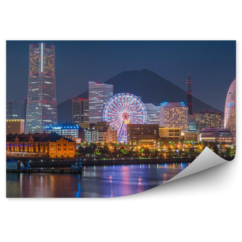 Fototapeta Yokohama panorama města Mt. Fuji soumrak noční světlo