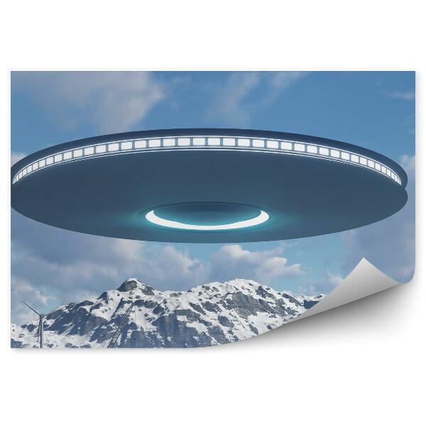 Fototapeta Ufo mraky nebe hory domy továrna větrné mlýny zimní sníh noční hvězdy 3D