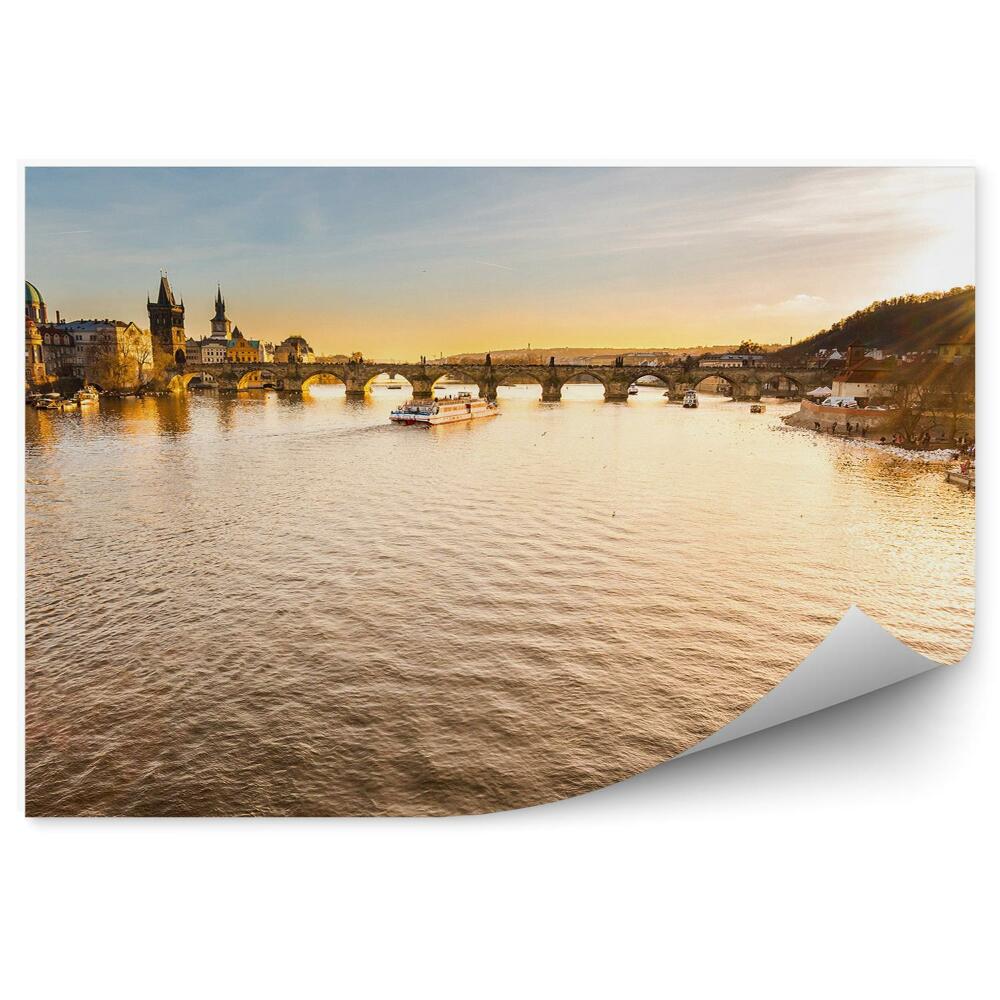 Samolepící fototapeta Řeka voda západ slunce Praha