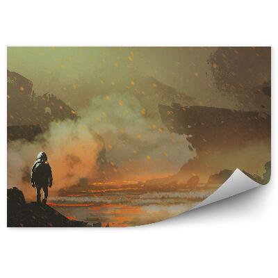 Samolepící fototapeta Astronaut planeta voda sopka láva