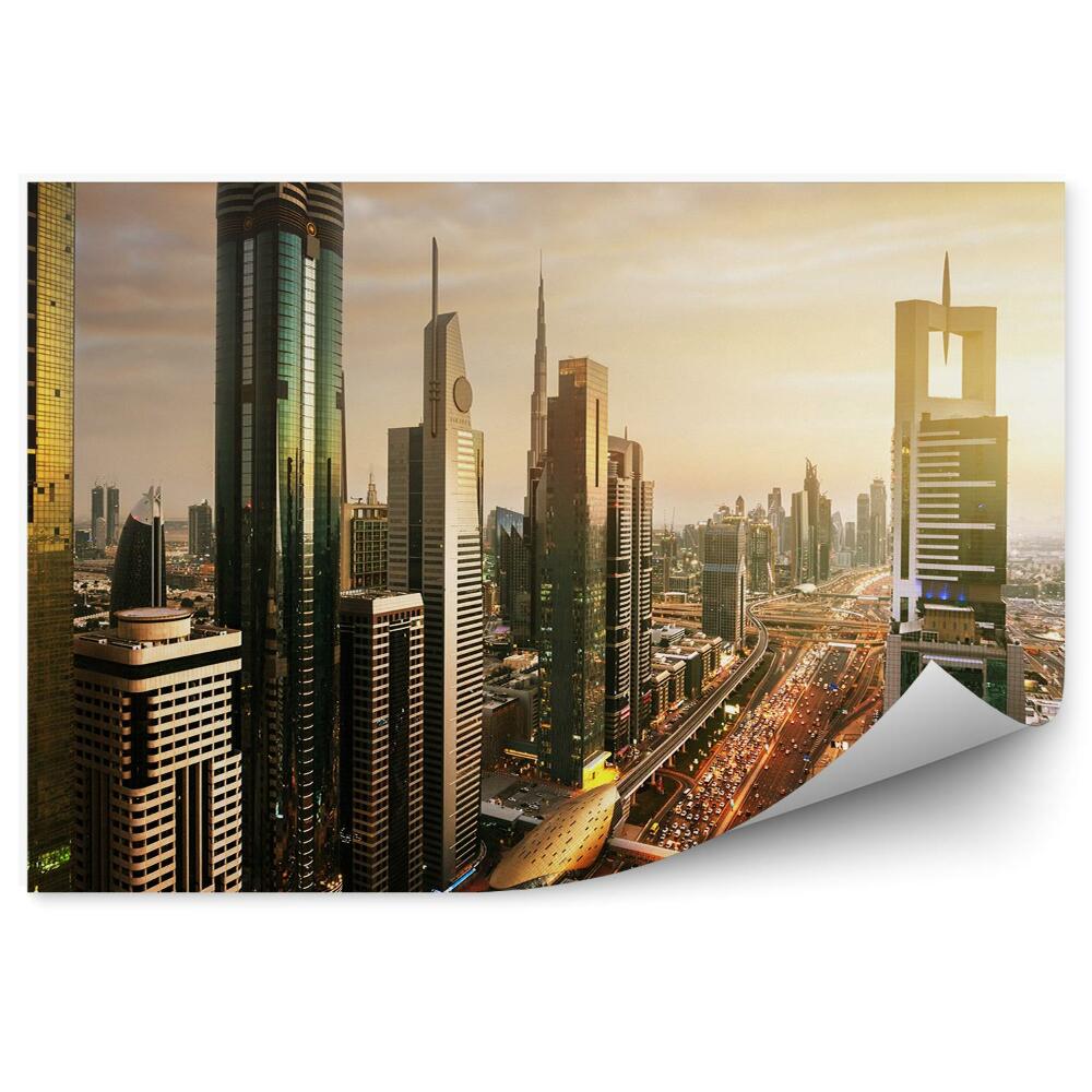 Samolepící tapeta Letecký pohled Dubaj mrakodrapy silnice světla