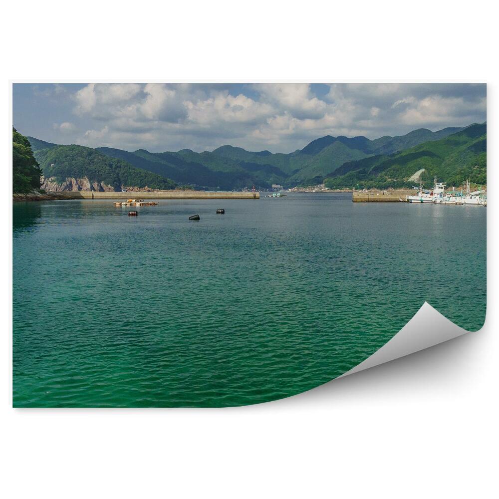 Fototapeta na zeď Jachty oceán stromy obloha mraky