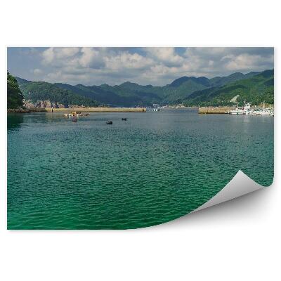 Fototapeta na zeď Jachty oceán stromy obloha mraky