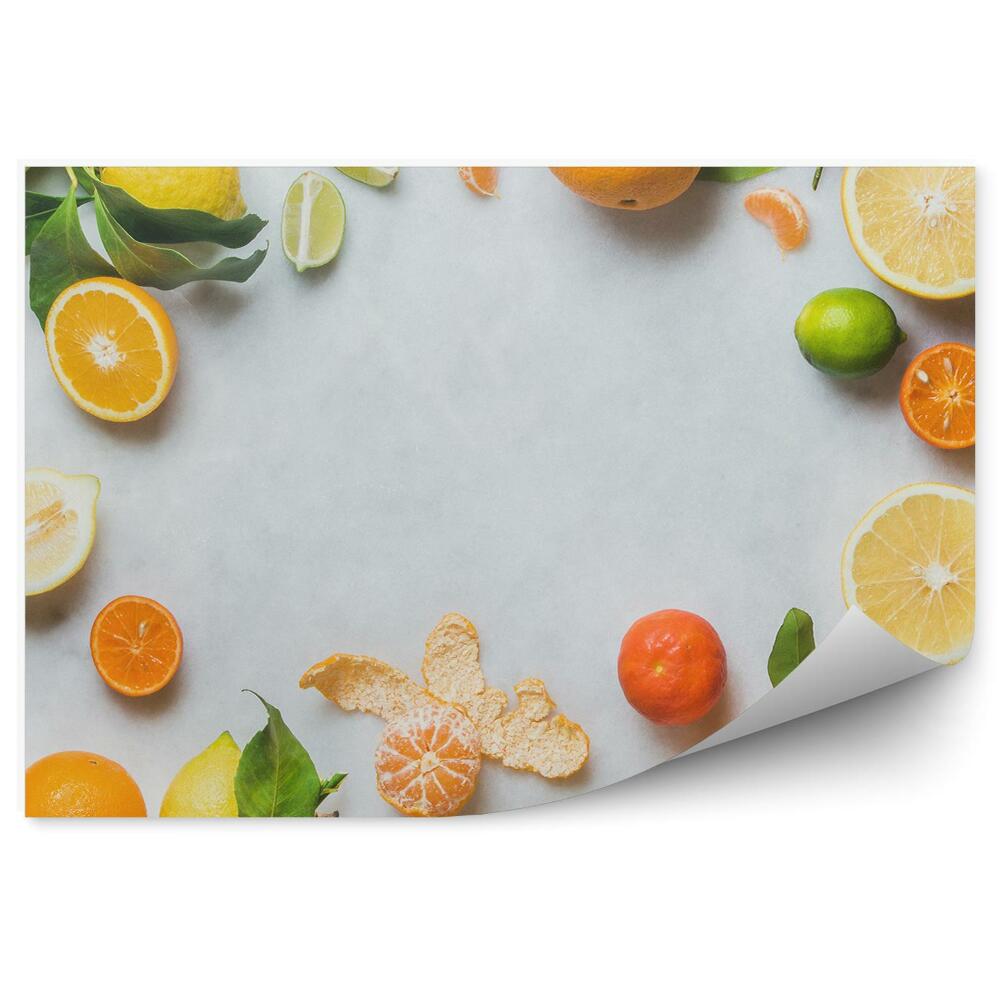 Samolepící fototapeta Čerstvé citrusové plody půlky kůry listy