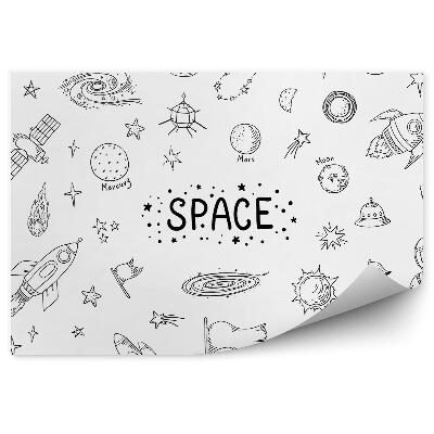 Samolepící fototapeta Černobílý vzor vesmír planety raketa