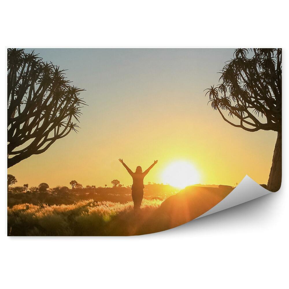 Fototapeta Stromy rostliny tráva žena východ slunce