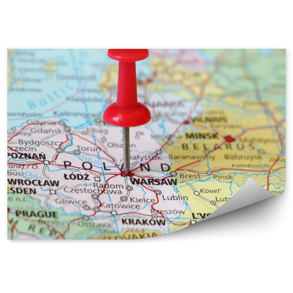 Fototapeta Mapa Polska červený špendlík země