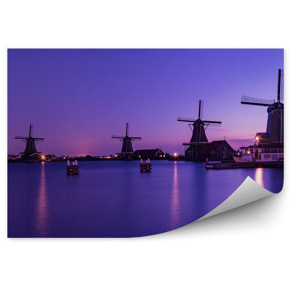 Fototapeta Noční obloha větrné mlýny voda