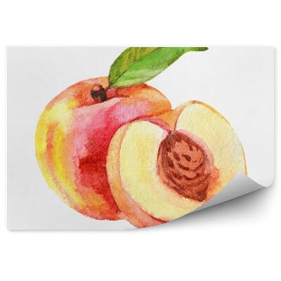 Samolepící fototapeta Malovaná broskev kresba půlka pecky ovoce