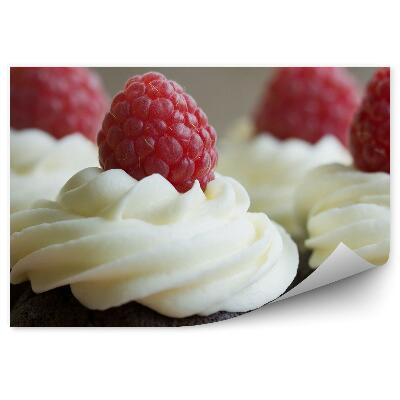 Fototapeta Čokoládové košíčky se šlehačkou a malinami