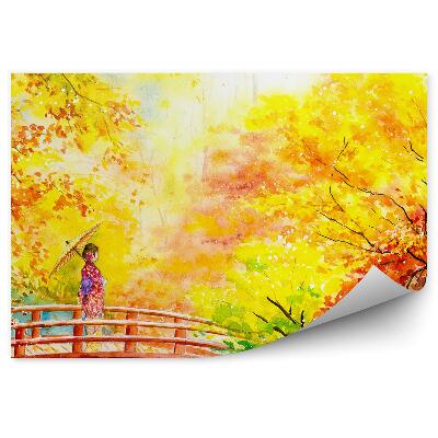 Fototapeta Malovaný park Japonsko kimono žena