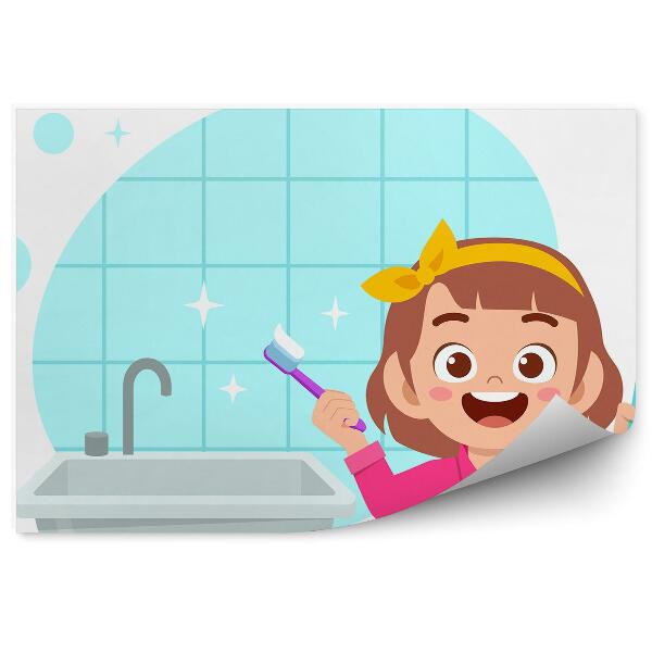 Samolepící fototapeta Dívka v koupelně čištění zubů hygiena