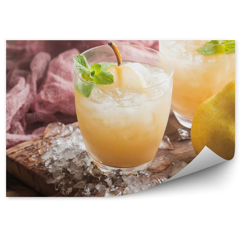 Samolepící fototapeta Ovoce hruška máta dřevěná deska ledový nápoj