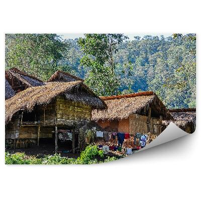 Tapeta na zeď chalupa stromy vázy tráva nebe Gruzie vesnice